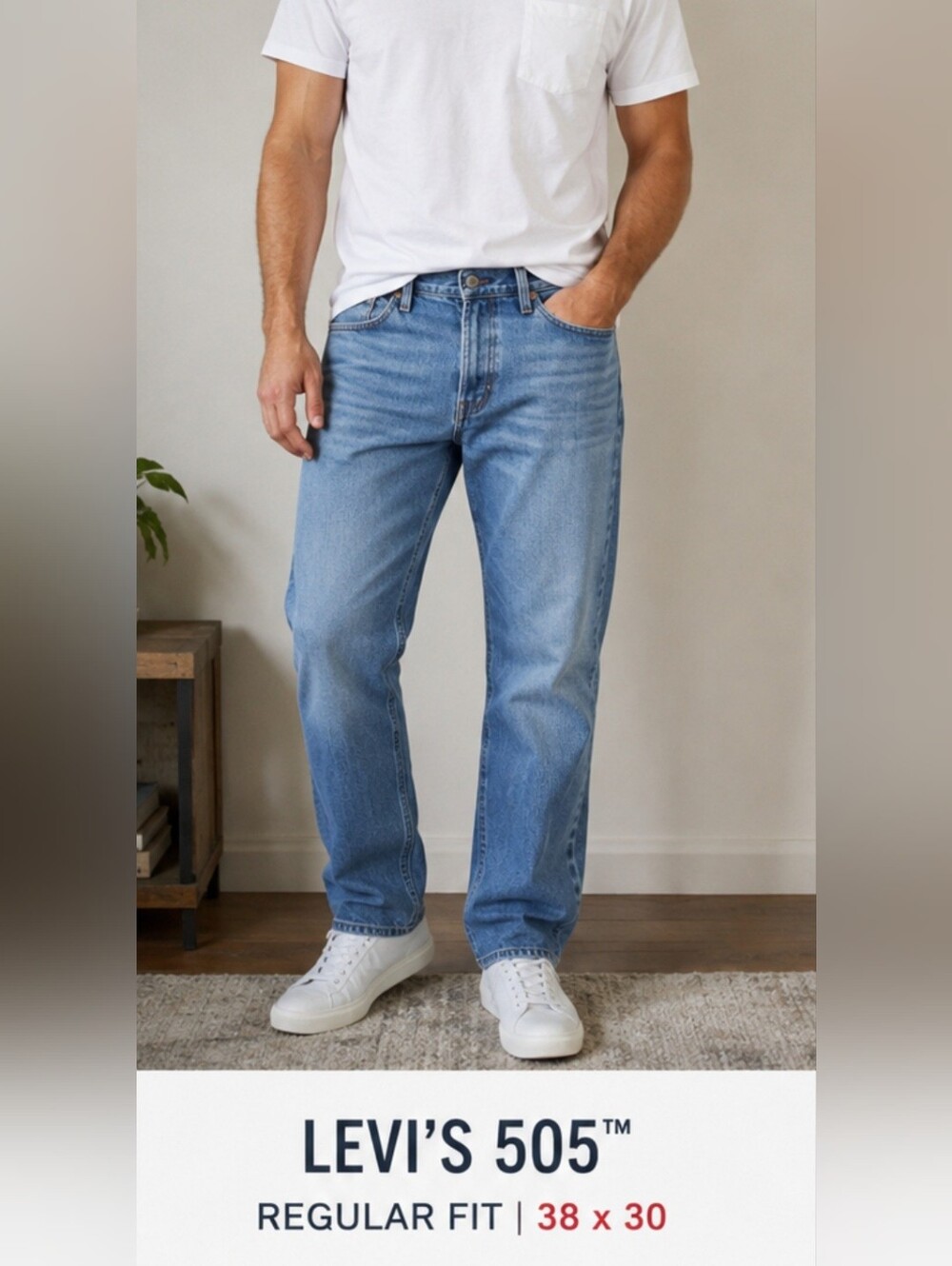 Levi’s 505 Men’s Jeans 38x30 Regular Fit Straight Leg Medium Wash Denim